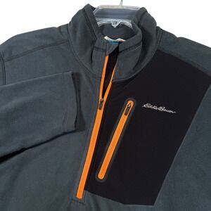 Eddie Bauer First Ascent Fleece Pullover Mens XL Gray Black Orange Zip Pocket